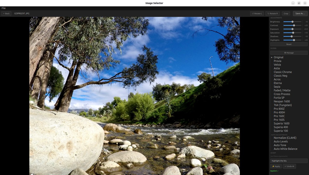 Image Selector — edit mode with AI panel
